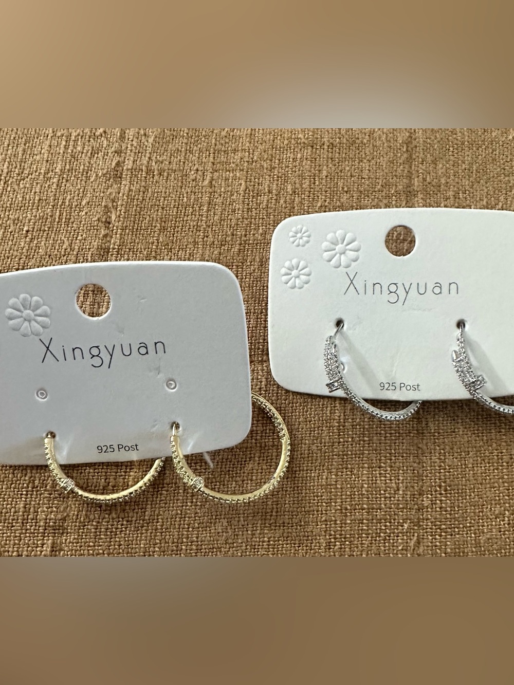 Gold and Silver Textured Hoop Earrings - 2-Pack